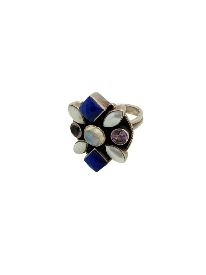 Nicky Butler Sterling Silver Blue Lapis Pearl Moonstone Amethyst Ring Size 9 - Image 4 of 4