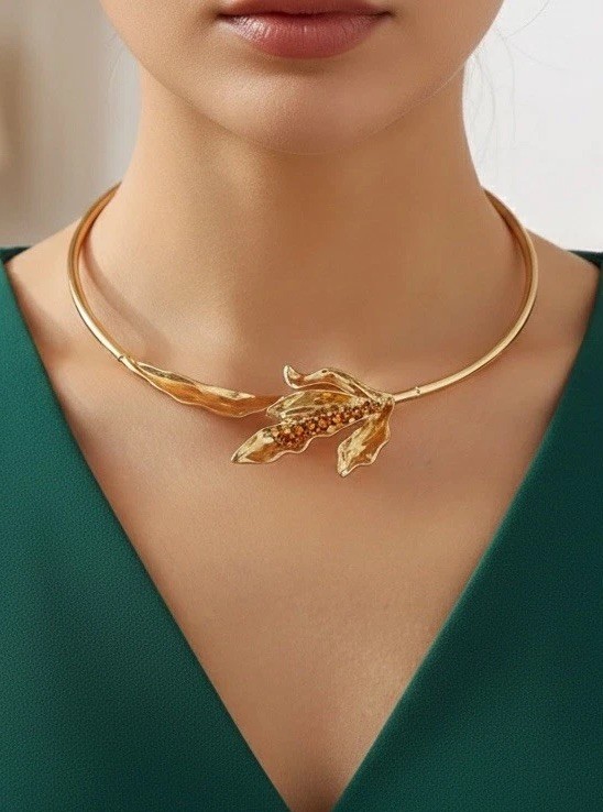 Necklace Flower Zara Choker Statement Gold Open Leaf Petal Collar Boho Maple