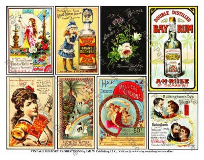 Perfume, Colognes Vintage Ad Stickers, Bathroom Décor, Cut & Peel Sheet, 389