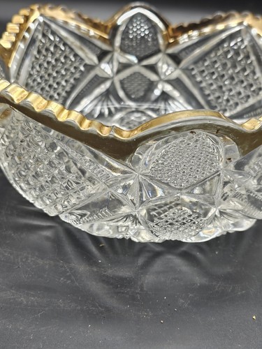 U S Glass Pennsylvania #15048 Pattern w/ Gold Trim Bowl Centerpiece Fruit 8" - Picture 2 of 10