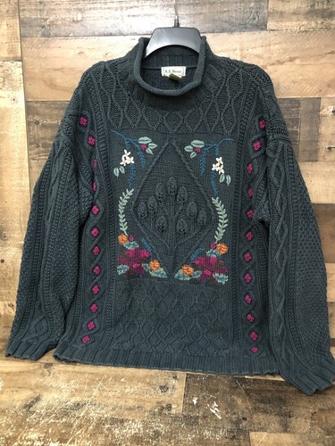 LL Bean Gr. M Grobstrick grün bestickt Pullover Pulli Vintage 90er - Bild 1 von 23