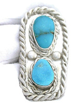 Vintage Handmade Casted Southwest Pure Sterling Silver Turquoise Cabochon Ring