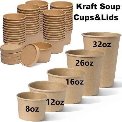 D MART Kraft Brown Soup Cups & Lids Takeaway Ice Cream Containers Disposable Pot