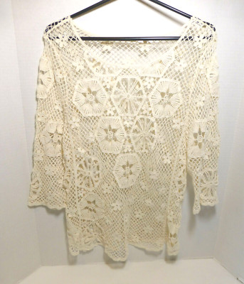 Phase One Womens Crochet Top Small Boho cream color shirt pullover