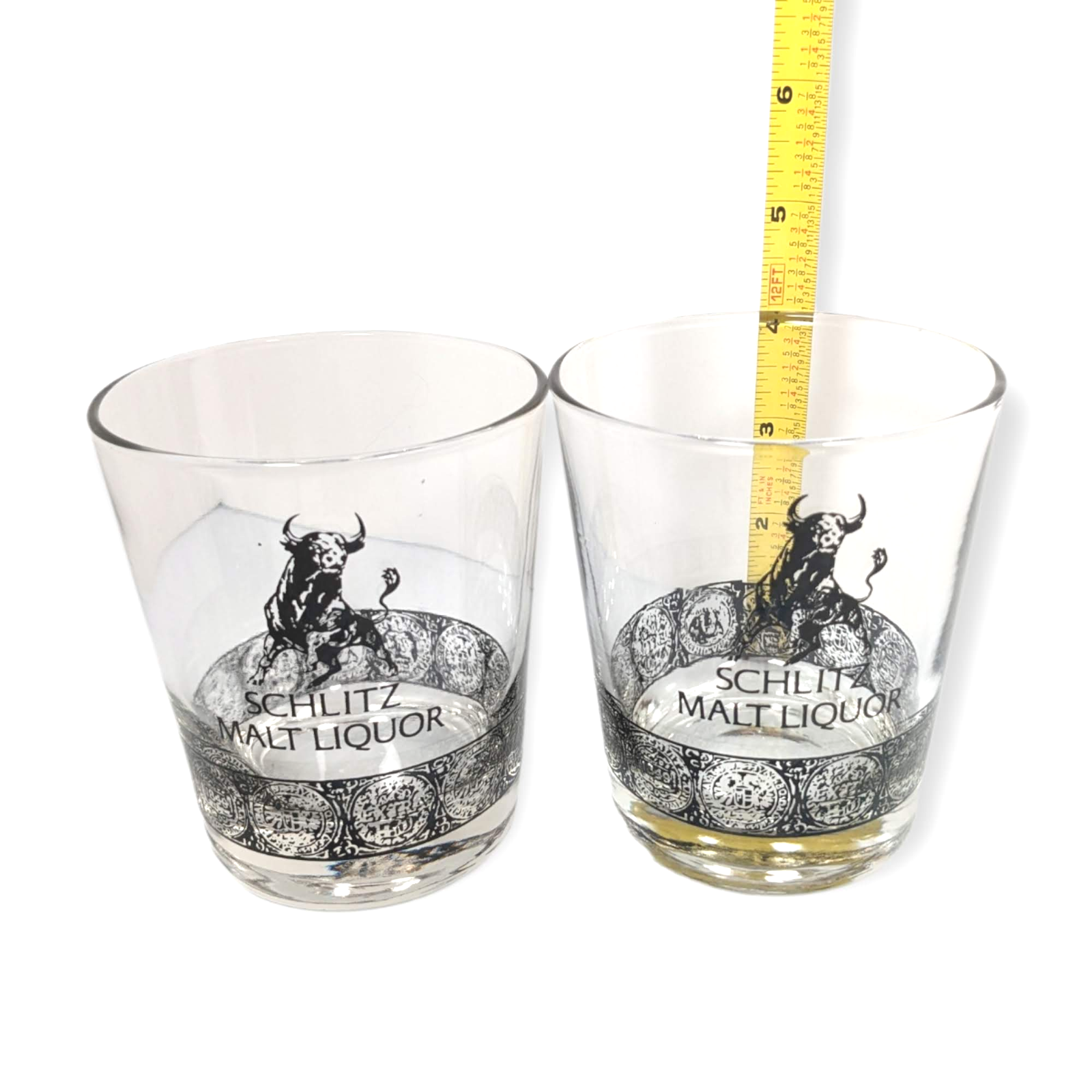 Set 2 Schlitz Malt Liquor "The Bull" 4" 10 oz Heavy Bottom Beer