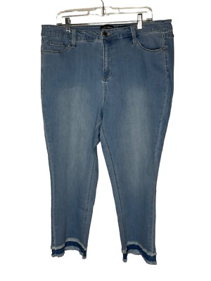 Susan Graver Straight-Leg Ankle Jean Frayed Hem A566577 Blue Petite Size 18 New