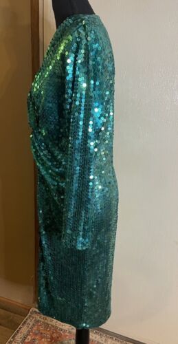 Niteline Damen Vintage 80 grün Pailletten Scrunch vorne Cocktailkleid Gr. 12 - Bild 5 von 9