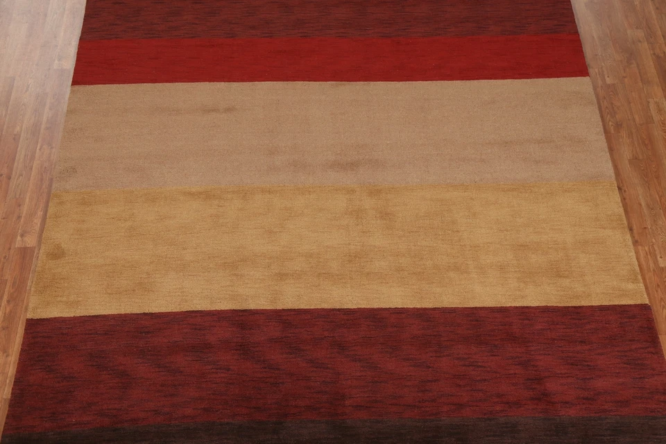 Alfombra contemporánea Gabbeh a rayas 8x10 alfombra de lana anudada a mano para sala de estar Foto 3 de 4