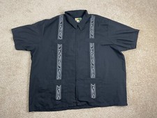 Haband Guayabera Shirt Mens 3X Zip Up Buttons Pockets Collared Floral Black