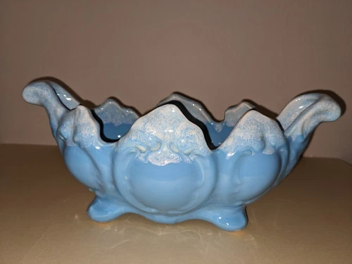 Vintage Hull #403 USA Robin Egg Blue/White Foam Drip Glaze Pottery Planter 9”
