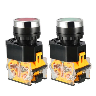METALLIXITY 2pcs 22 mm Panel Cutout Dia 10A 440V DPST Red Green Momentary Push Button Switch