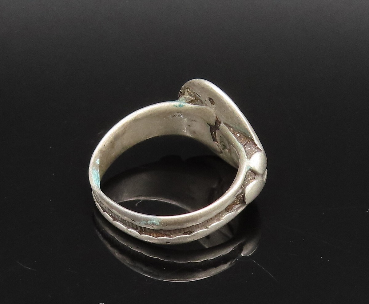 925 Silver Vintage Antique Etch Flower & Raised Edge Shank Ring Sz