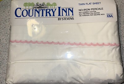 Country Inn By Stevens - Vintage - Twin Flat Sheet Candy Stripe Rose  - Percale 
