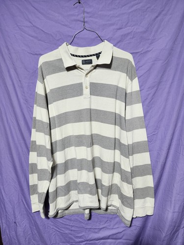 Arrow Herren Big & Tall Gr. 2XLT Langarm Poloshirt Off White Gestreift - Bild 2 von 8