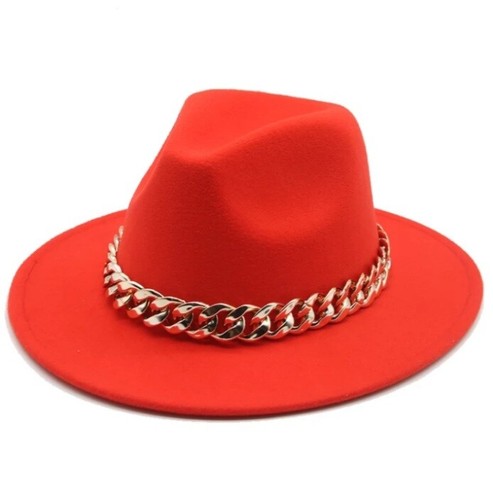 Fedora Hüte für Damen Herren breite Krempe dick gold Kettenband Filzhut Jazz Cap Wi - Bild 6 von 22