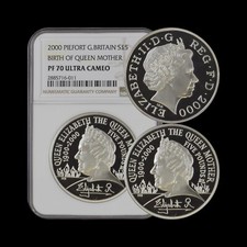 GREAT BRITAIN. 2000, 5 Pounds, Silver - NGC PF70 - Top Pop 🥇 Q. Mother Piedfort