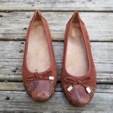 Vionic Spark Minna Brown Suede Leather Snakeskin Cap Toe Bow Ballet Flat 7.5