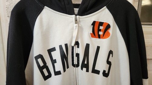 NFL Cincinnati Bengals Men's 2XL Full Zip Hooded Sweatshirt White Black Gray - Picture 3 of 6