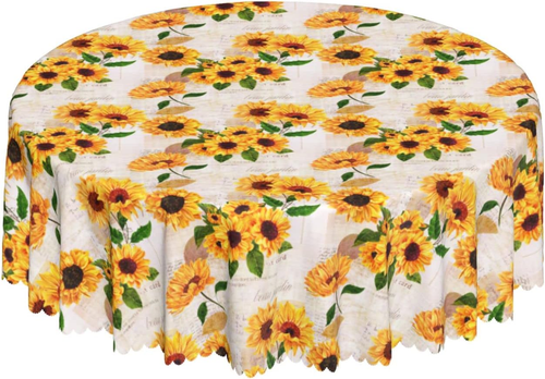 Vintage Sunflower round Tablecloth 60 Inch, Tablecloths Stain Resistant Waterpro
