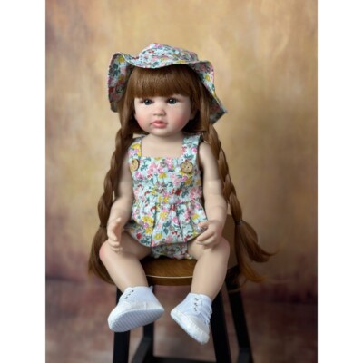Reborn Baby Brown Hair Lifelike Full Vinyl Body Girl Doll 22'' Princess Toddler
