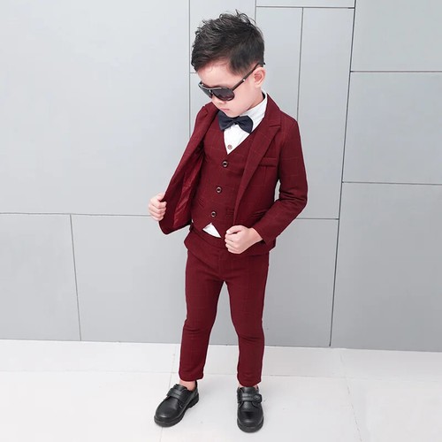 Boys Formal Blazer Suit Kids Jacket Vest Pant 3Pcs Wedding Clothing Set Costume - Picture 2 of 17
