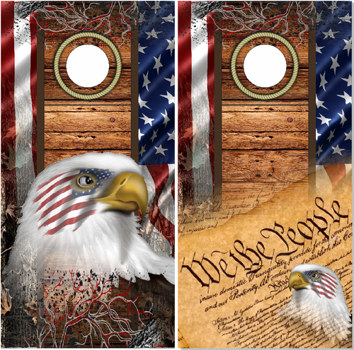 American Flag Wood Camo Eagles Cornhole Wrap Bag Toss Skin Decal Sticker - 第 1/1 張圖片