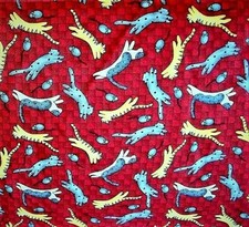 Debbie Mumm Cats with mice on check fabric FQ - red