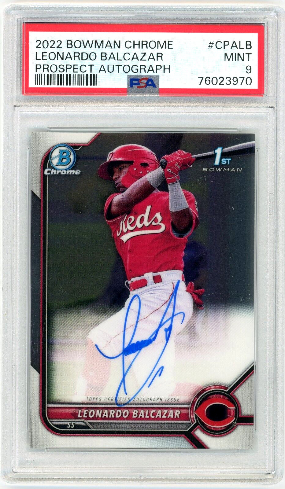 LEONARDO BALCAZAR 2022 Bowman Chrome 1st Auto PSA 9 Rc #CPA-LB Cincinnati Reds