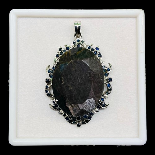 71 Gms Certified Natural Sapphire Huge 925 Sterling Silver Exquisite Pendant - 第 6/14 張圖片