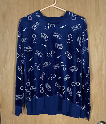 Harry Potter Pajama Top Kids Sz Med Blue Soft Velour Long Sleeve