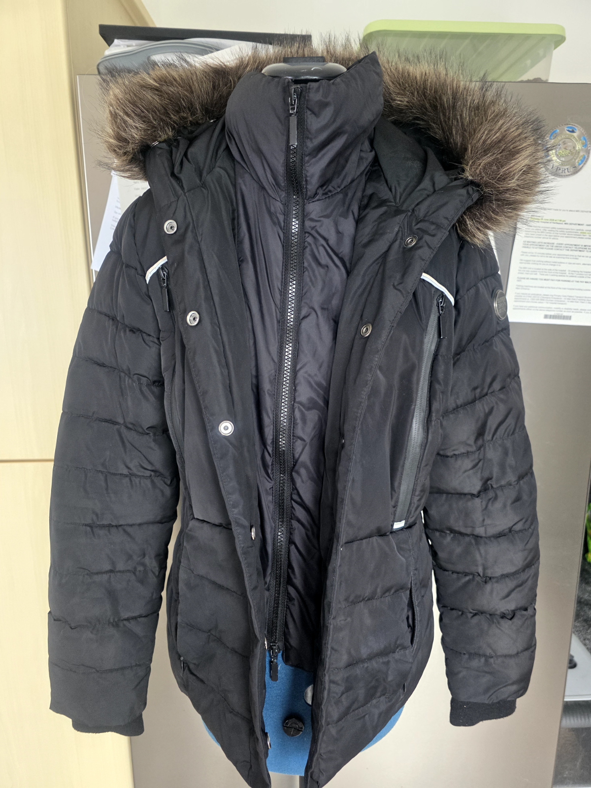 Superdry Glacier Womens Black Faux Fur Trim Jacket Size Small