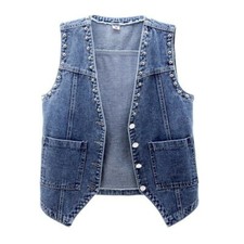 Giacca Cardigan Gilet In Denim Per Donna Con Rivetti Retro