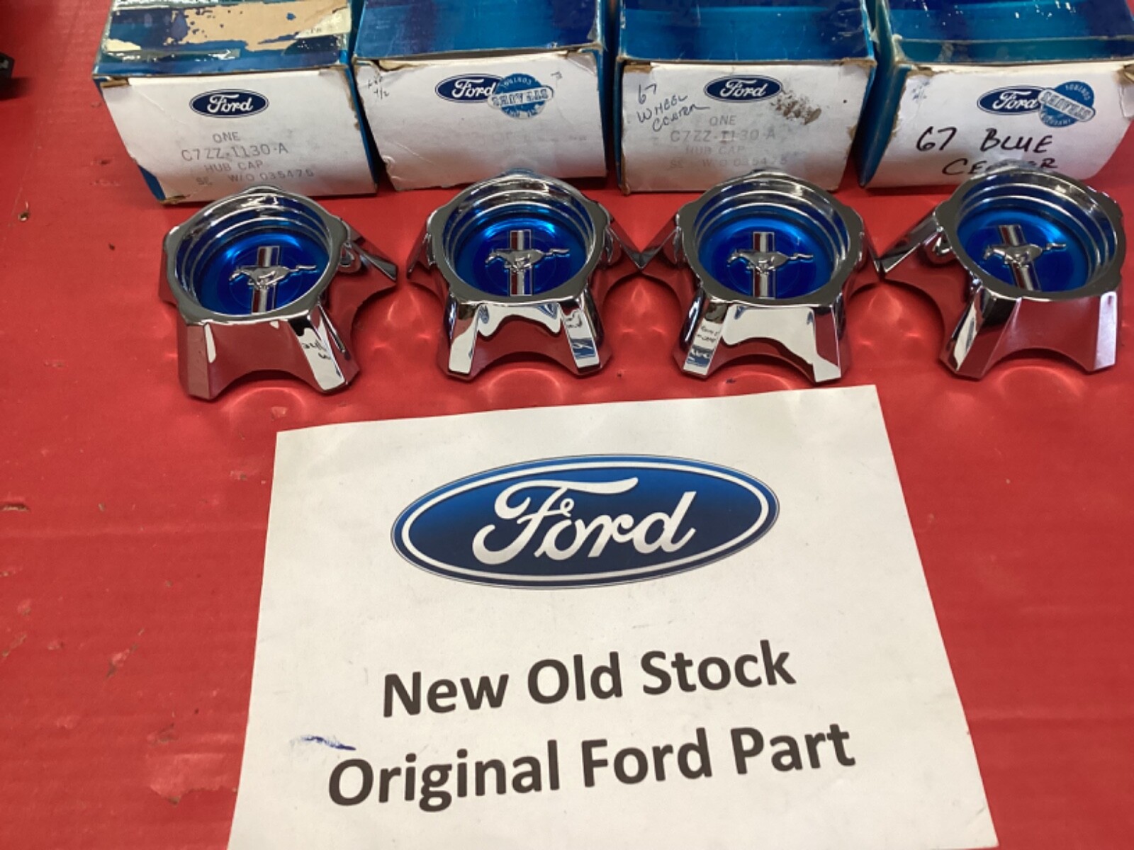 NOS FORD MUSTANG 19671968 Styled Steel Wheel Centers Set Of 4 C7ZZ