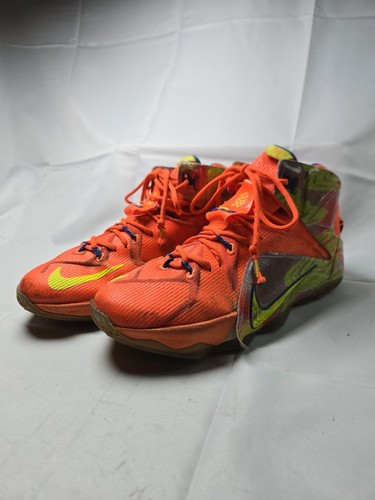 Nike LeBron XII 11 Mens Athletic Shoes Neon Orange Yellow (707781-870) Size 10