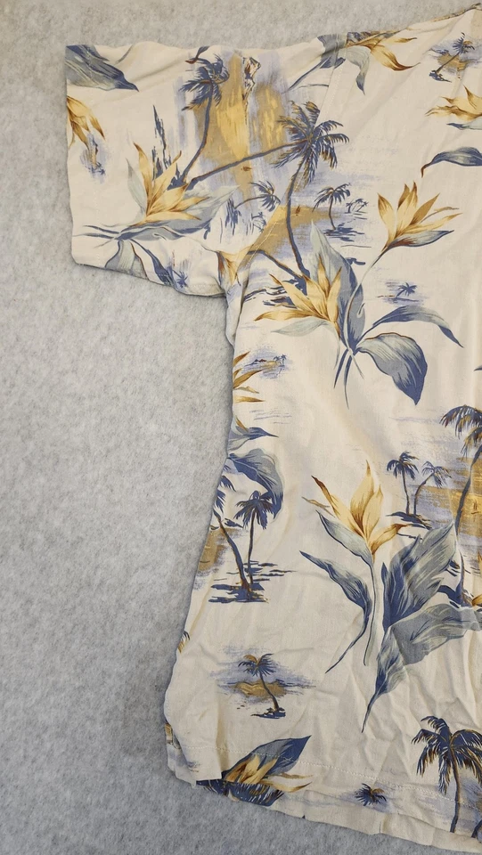 Camisa Islander Para Hombre Extra Grande Seda Floral Hawaiana Palma Lavable Informal Foto 3 de 4
