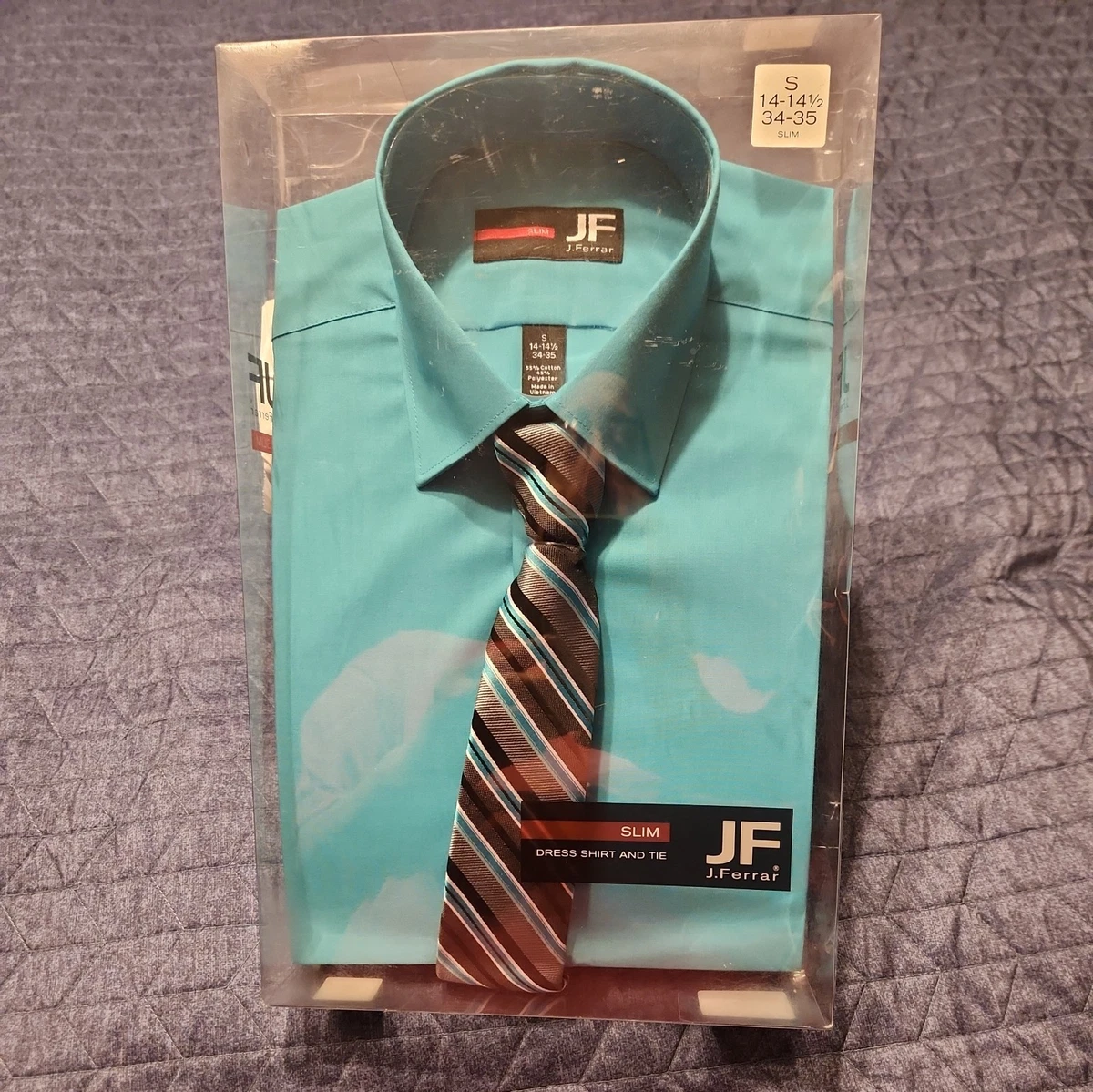 jf j.ferrar dress shirts Men's JF J. Ferrar Slim Fit LS Blue Dress Shirt Sparkle Polka Dot Sz S 14-14.5