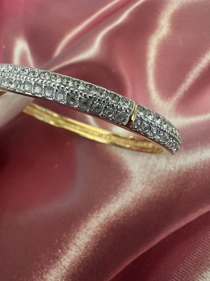 Brazalete Brazalete Swarovski Cisne Cristal Pavé Tono Dorado 2 Filas Transparente Para Mujer Foto 4 de 4