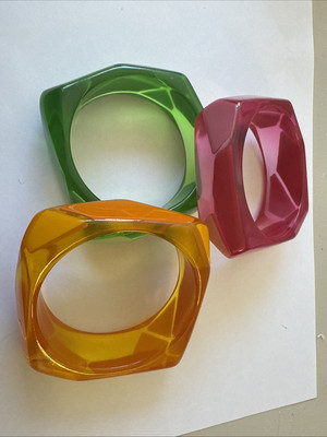 4 Inch Plexi Pink Green Honey Dark Rose Square Geometric Bangles  3 Pcs Total