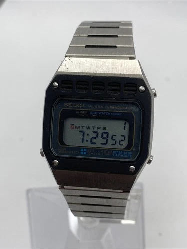 Vintage Seiko LCD A639-5050 Alarm Chronograph Mens Digital Watch New Battery 7”