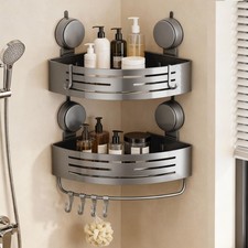 Corner Suction Cup Shower Caddy 2-Pack Gray No-Drilling Aluminum Shelf