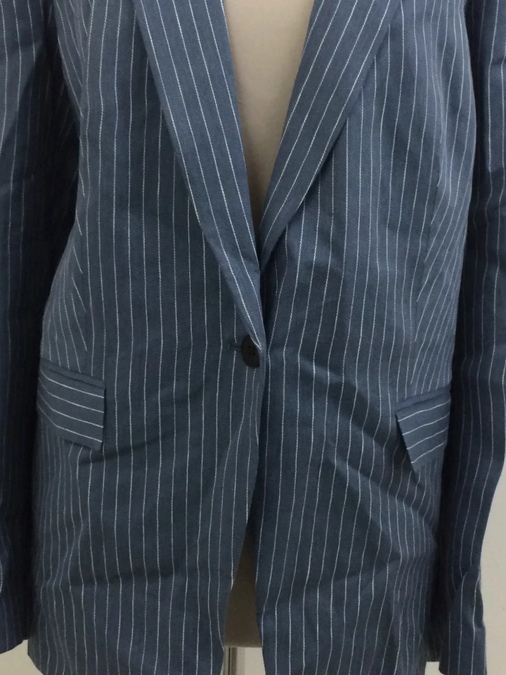 Jaeger Women's Blazer Size 20 Blue Stripe Single-Breasted Collared Linen New F1 - Image 2 of 4