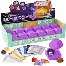 Dan&Darci Dig a Dozen Gem Blocks Mining Kit for Kids - Discover 12 Unique Real G