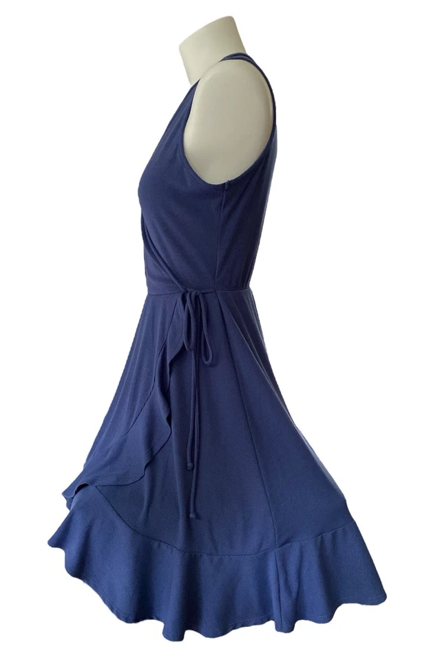 Vestido Soprano Mujer Sin Mangas Envolvente Azul Cruzado Volantes Midi Talla Grande EE. UU. Foto 3 de 4