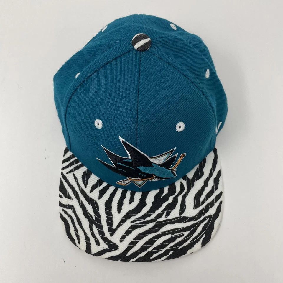 San Jose Sharks Hat Cap Snap Back Teal Black White NHL Hockey Zebra Print Zubaz - Image 3 of 4