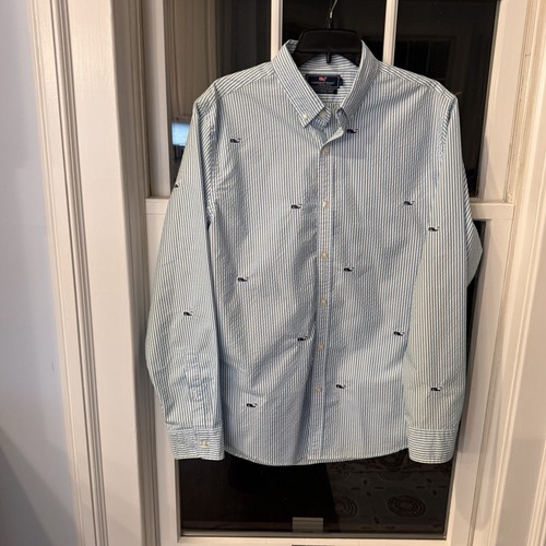 Vineyard Vines Men’s SEERSUCKER Shirt Button Down Blue & White Stripe Size L - Picture 4 of 11