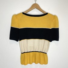 St John Santana Knit Color Black Short Sleeve Sweater Top Womens Small Elastic