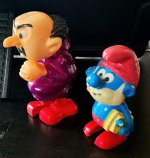 LOT of 2 Vintage Galoob Gargamel  Papa Smurf Wind Up Walking Toys 1982 Peyo