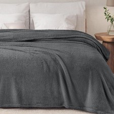 Exclusivo Mezcla Soft Plush Fleece Twin Size Bed Blanket, Dark Grey, Fluffy