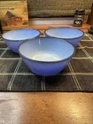 3 Vtg Anchor Hocking Fire-King Ware Blue w/Black Rim Milk Glass Cereal Bowls 5”