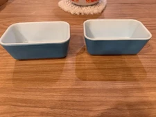 Set Of 2 Blue 502 B Pyrex Refrigerator Small Dishes NO LIDS Vintage Retro Glass